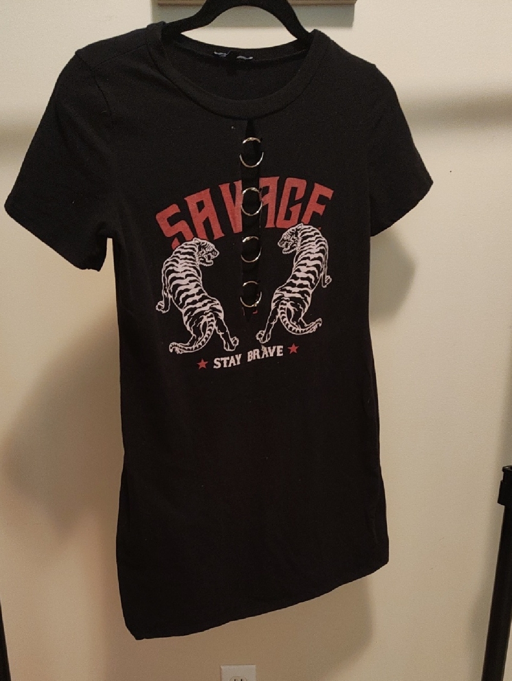 Fashion Nova Black Tee with Red 'SAVAGE' and White Tiger Print